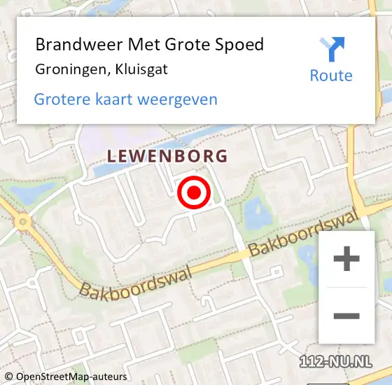 Locatie op kaart van de 112 melding: Brandweer Met Grote Spoed Naar Groningen, Kluisgat op 2 juni 2023 22:04