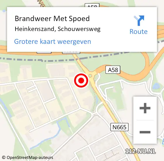 Locatie op kaart van de 112 melding: Brandweer Met Spoed Naar Heinkenszand, Schouwersweg op 2 juni 2023 22:32