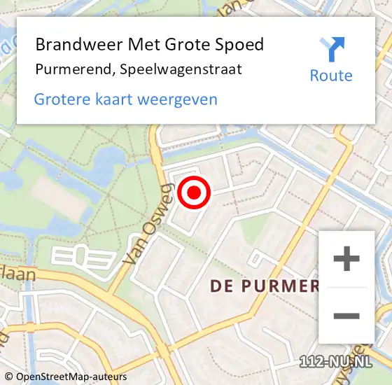 Locatie op kaart van de 112 melding: Brandweer Met Grote Spoed Naar Purmerend, Speelwagenstraat op 2 juni 2023 23:21