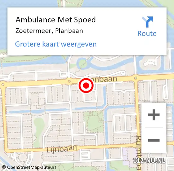 Locatie op kaart van de 112 melding: Ambulance Met Spoed Naar Zoetermeer, Planbaan op 2 juni 2023 23:50