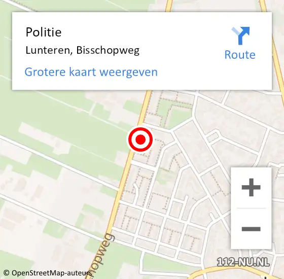 Locatie op kaart van de 112 melding: Politie Lunteren, Bisschopweg op 2 juni 2023 23:58