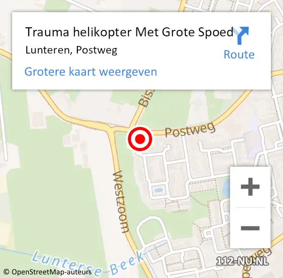 Locatie op kaart van de 112 melding: Trauma helikopter Met Grote Spoed Naar Lunteren, Postweg op 3 juni 2023 00:00