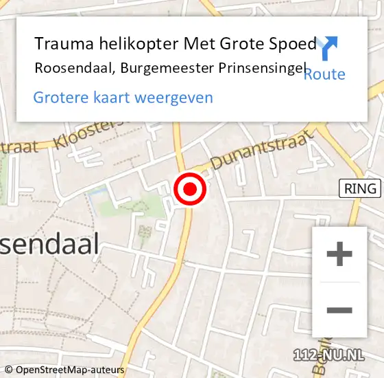 Locatie op kaart van de 112 melding: Trauma helikopter Met Grote Spoed Naar Roosendaal, Burgemeester Prinsensingel op 3 juni 2023 00:56