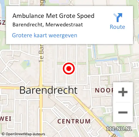 Locatie op kaart van de 112 melding: Ambulance Met Grote Spoed Naar Barendrecht, Merwedestraat op 3 juni 2023 01:25