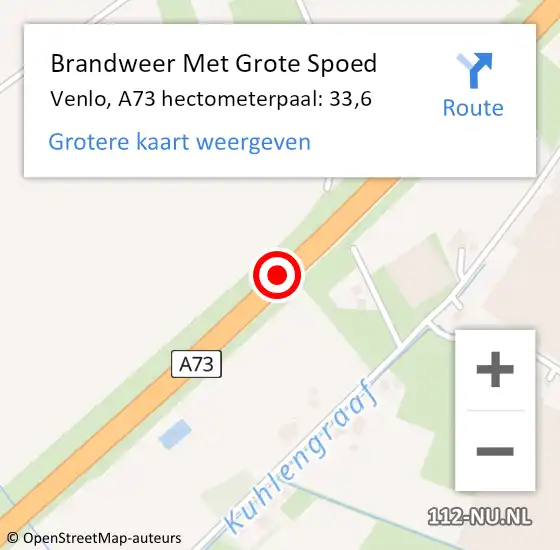 Locatie op kaart van de 112 melding: Brandweer Met Grote Spoed Naar Venlo, A73 hectometerpaal: 33,6 op 3 juni 2023 01:28