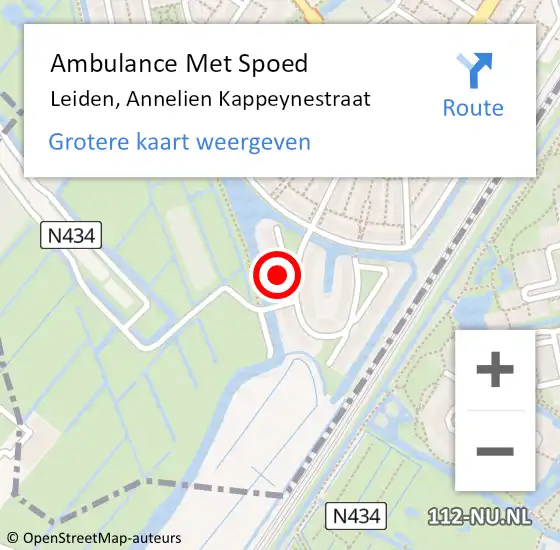 Locatie op kaart van de 112 melding: Ambulance Met Spoed Naar Leiden, Annelien Kappeynestraat op 3 juni 2023 01:29