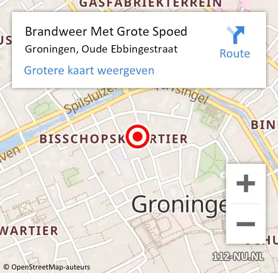 Locatie op kaart van de 112 melding: Brandweer Met Grote Spoed Naar Groningen, Oude Ebbingestraat op 3 juni 2023 02:43