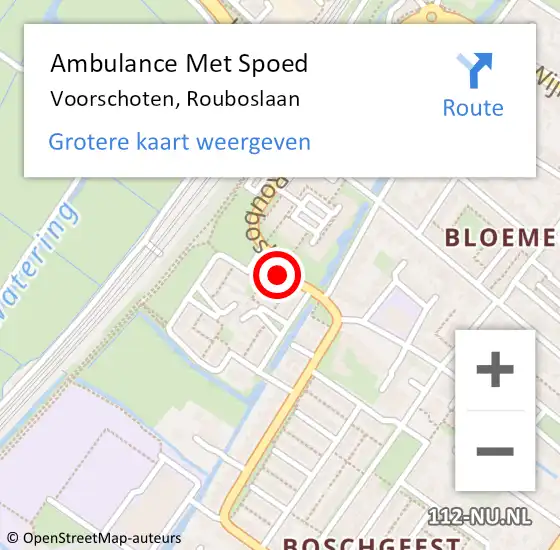 Locatie op kaart van de 112 melding: Ambulance Met Spoed Naar Voorschoten, Rouboslaan op 3 juni 2023 02:47