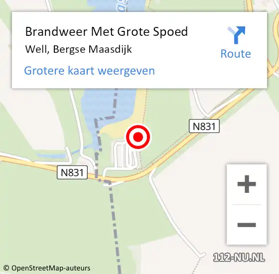 Locatie op kaart van de 112 melding: Brandweer Met Grote Spoed Naar Well, Bergse Maasdijk op 3 juni 2023 02:52