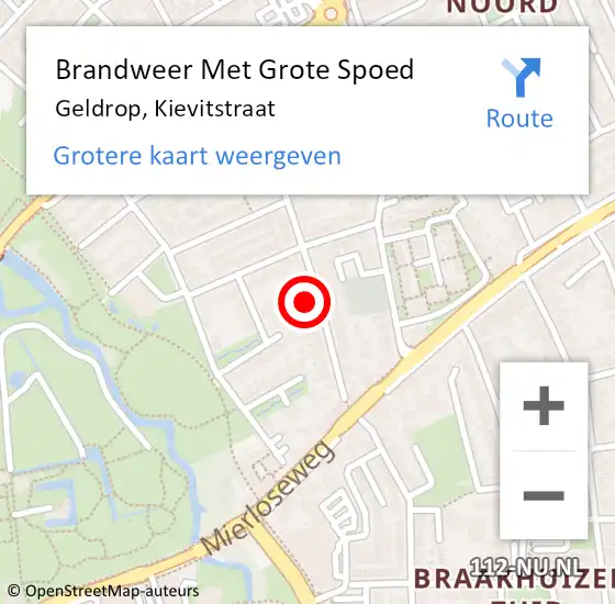 Locatie op kaart van de 112 melding: Brandweer Met Grote Spoed Naar Geldrop, Kievitstraat op 3 juni 2023 02:58