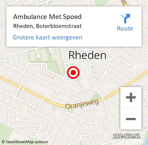 Locatie op kaart van de 112 melding: Ambulance Met Spoed Naar Rheden, Boterbloemstraat op 27 augustus 2014 15:59