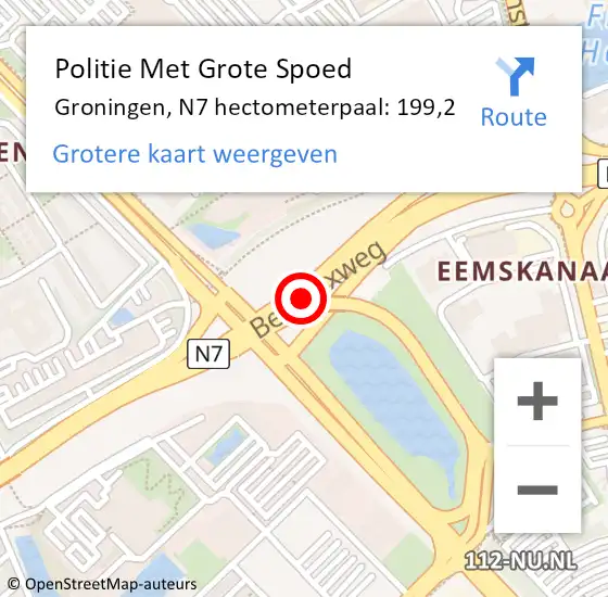 Locatie op kaart van de 112 melding: Politie Met Grote Spoed Naar Groningen, N7 hectometerpaal: 199,2 op 3 juni 2023 05:53