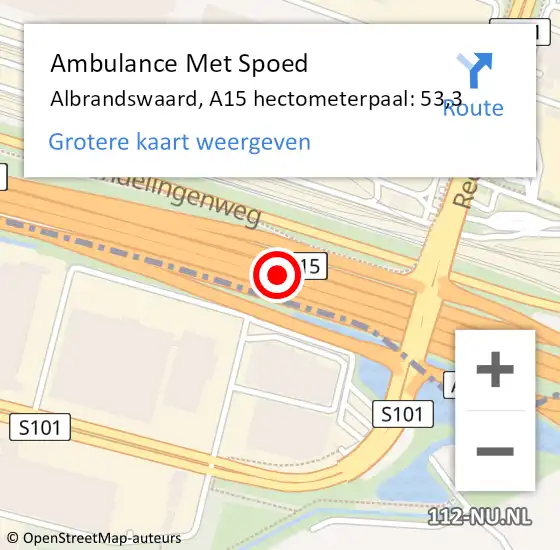 Locatie op kaart van de 112 melding: Ambulance Met Spoed Naar Albrandswaard, A15 hectometerpaal: 53,3 op 3 juni 2023 06:51