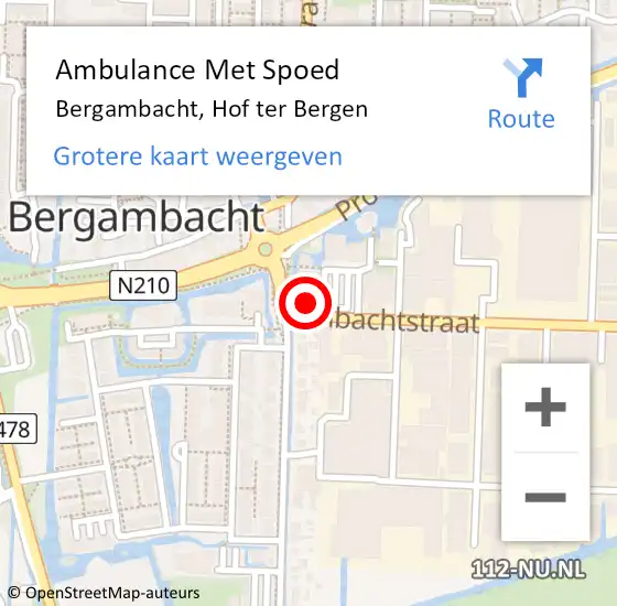 Locatie op kaart van de 112 melding: Ambulance Met Spoed Naar Bergambacht, Hof ter Bergen op 3 juni 2023 07:26