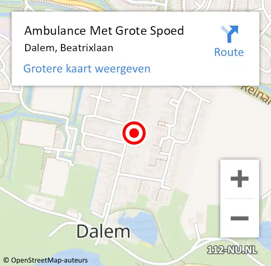 Locatie op kaart van de 112 melding: Ambulance Met Grote Spoed Naar Dalem, Beatrixlaan op 3 juni 2023 09:34