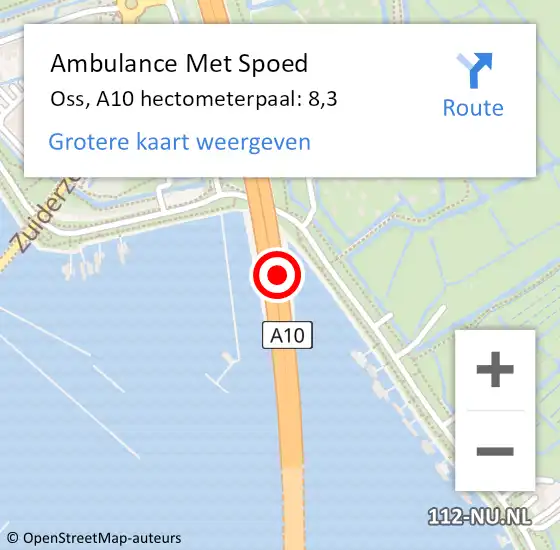 Locatie op kaart van de 112 melding: Ambulance Met Spoed Naar Oss, A10 hectometerpaal: 8,3 op 3 juni 2023 09:34