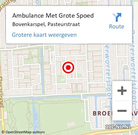 Locatie op kaart van de 112 melding: Ambulance Met Grote Spoed Naar Bovenkarspel, Pasteurstraat op 3 juni 2023 10:12