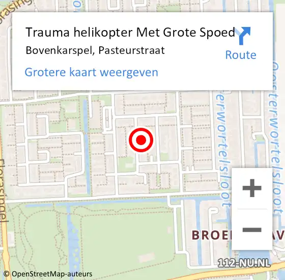 Locatie op kaart van de 112 melding: Trauma helikopter Met Grote Spoed Naar Bovenkarspel, Pasteurstraat op 3 juni 2023 10:13