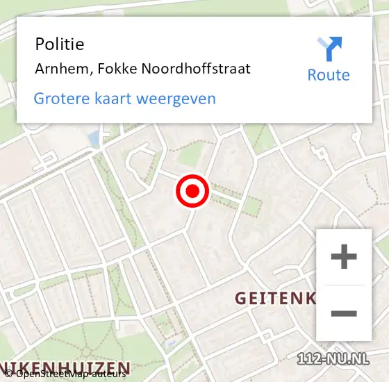 Locatie op kaart van de 112 melding: Politie Arnhem, Fokke Noordhoffstraat op 3 juni 2023 10:15