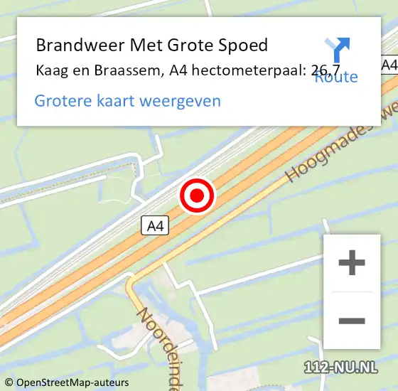 Locatie op kaart van de 112 melding: Brandweer Met Grote Spoed Naar Kaag en Braassem, A4 hectometerpaal: 26,7 op 3 juni 2023 10:22