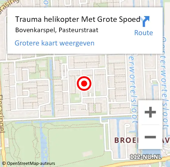 Locatie op kaart van de 112 melding: Trauma helikopter Met Grote Spoed Naar Bovenkarspel, Pasteurstraat op 3 juni 2023 10:30