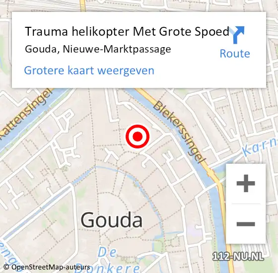 Locatie op kaart van de 112 melding: Trauma helikopter Met Grote Spoed Naar Gouda, Nieuwe-Marktpassage op 3 juni 2023 10:33