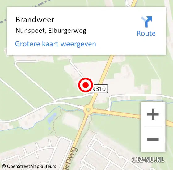 Locatie op kaart van de 112 melding: Brandweer Nunspeet, Elburgerweg op 3 juni 2023 11:01