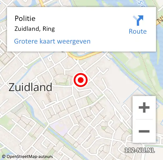 Locatie op kaart van de 112 melding: Politie Zuidland, Ring op 3 juni 2023 11:03