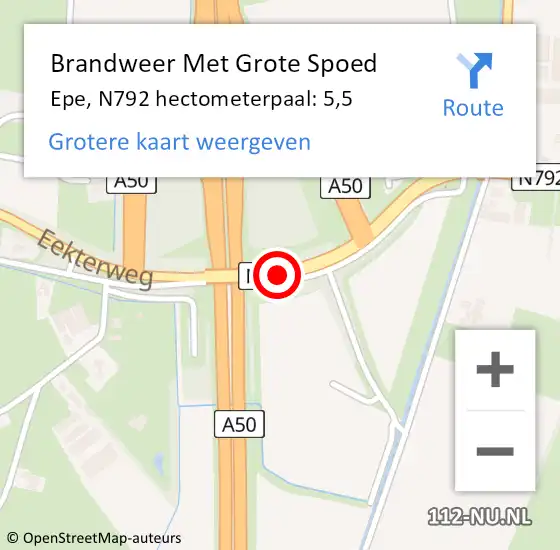 Locatie op kaart van de 112 melding: Brandweer Met Grote Spoed Naar Epe, N792 hectometerpaal: 5,5 op 3 juni 2023 11:19