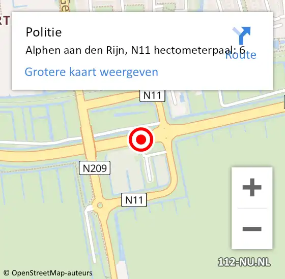 Locatie op kaart van de 112 melding: Politie Alphen aan den Rijn, N11 hectometerpaal: 6 op 3 juni 2023 11:35