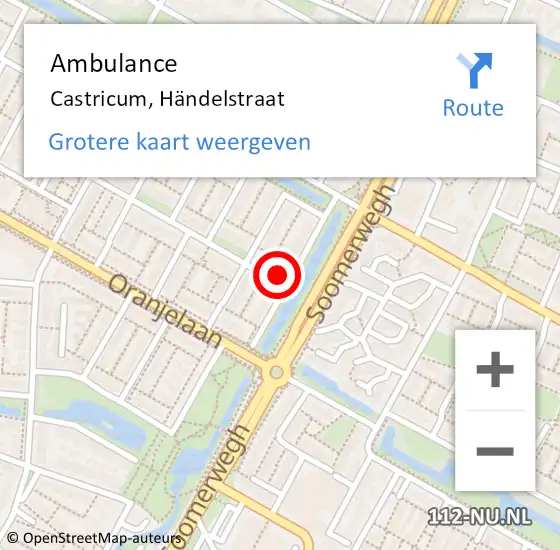 Locatie op kaart van de 112 melding: Ambulance Castricum, Händelstraat op 3 juni 2023 11:59