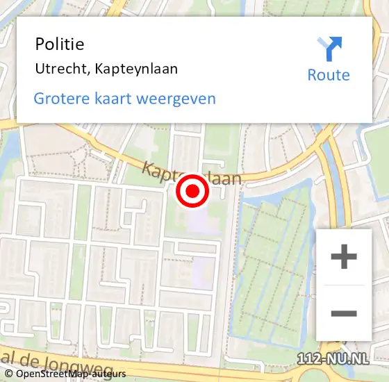 Locatie op kaart van de 112 melding: Politie Utrecht, Kapteynlaan op 3 juni 2023 12:14