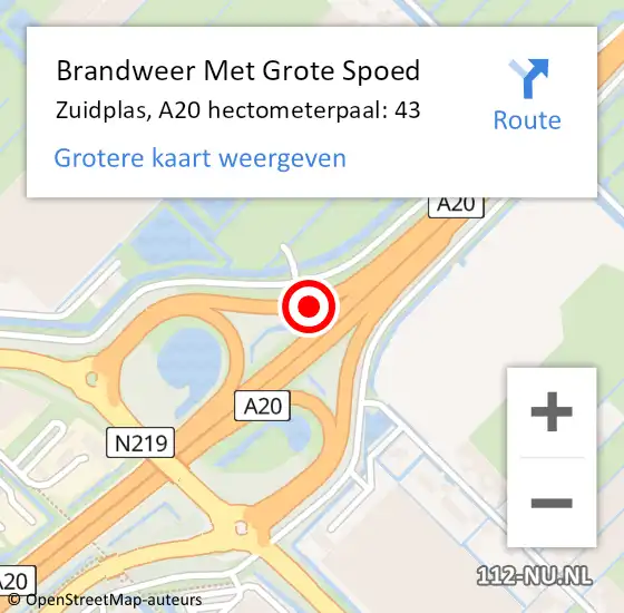 Locatie op kaart van de 112 melding: Brandweer Met Grote Spoed Naar Zuidplas, A20 hectometerpaal: 43 op 3 juni 2023 12:22