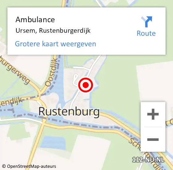 Locatie op kaart van de 112 melding: Ambulance Ursem, Rustenburgerdijk op 3 juni 2023 12:25