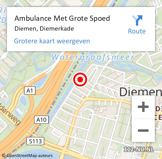 Locatie op kaart van de 112 melding: Ambulance Met Grote Spoed Naar Diemen, Diemerkade op 3 juni 2023 12:29