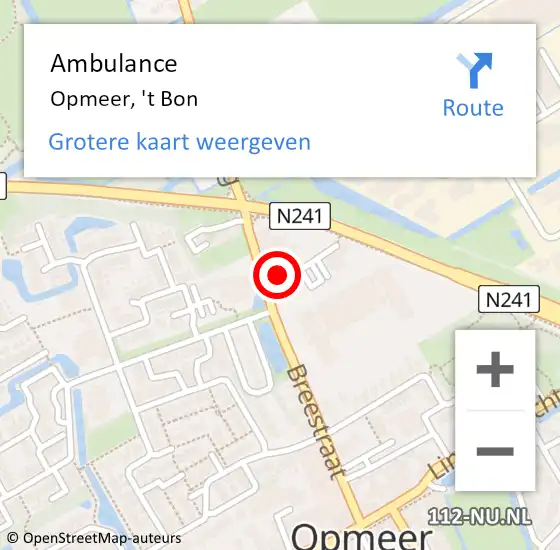 Locatie op kaart van de 112 melding: Ambulance Opmeer, 't Bon op 3 juni 2023 12:38