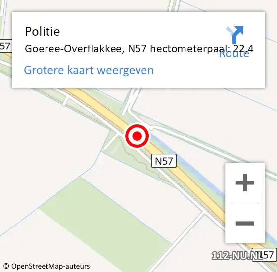 Locatie op kaart van de 112 melding: Politie Goeree-Overflakkee, N57 hectometerpaal: 22,4 op 3 juni 2023 12:39