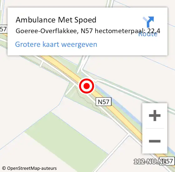 Locatie op kaart van de 112 melding: Ambulance Met Spoed Naar Goeree-Overflakkee, N57 hectometerpaal: 22,4 op 3 juni 2023 12:40