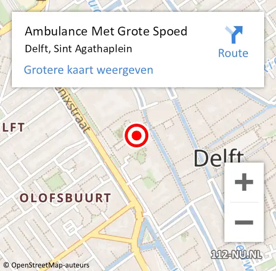 Locatie op kaart van de 112 melding: Ambulance Met Grote Spoed Naar Delft, Sint Agathaplein op 3 juni 2023 12:42