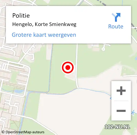 Locatie op kaart van de 112 melding: Politie Hengelo, Korte Smienkweg op 3 juni 2023 12:45