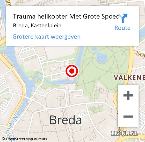 Locatie op kaart van de 112 melding: Trauma helikopter Met Grote Spoed Naar Breda, Kasteelplein op 3 juni 2023 12:52