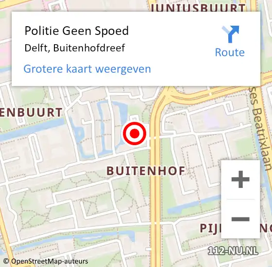 Locatie op kaart van de 112 melding: Politie Geen Spoed Naar Delft, Buitenhofdreef op 3 juni 2023 13:22