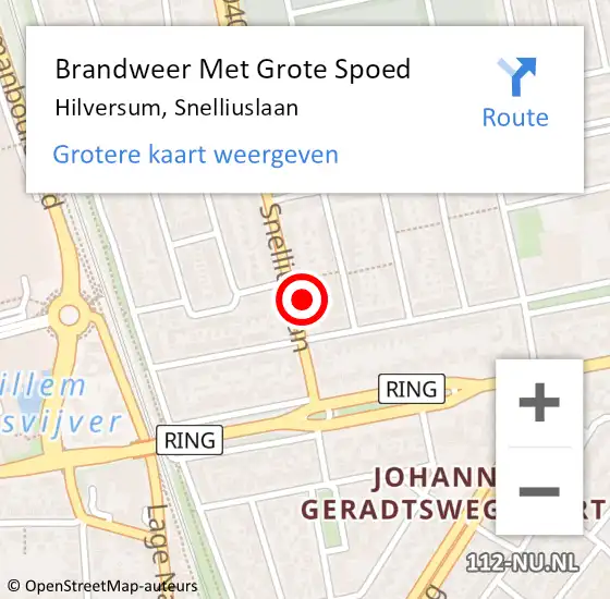 Locatie op kaart van de 112 melding: Brandweer Met Grote Spoed Naar Hilversum, Snelliuslaan op 3 juni 2023 13:23