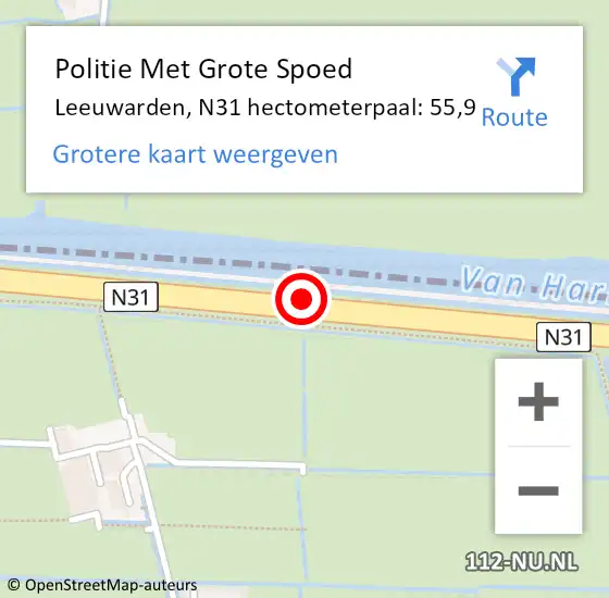 Locatie op kaart van de 112 melding: Politie Met Grote Spoed Naar Leeuwarden, N31 hectometerpaal: 55,9 op 3 juni 2023 13:24