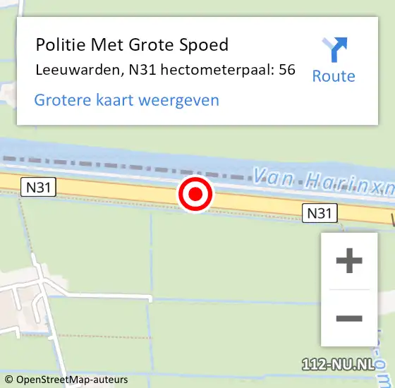 Locatie op kaart van de 112 melding: Politie Met Grote Spoed Naar Leeuwarden, N31 hectometerpaal: 56 op 3 juni 2023 13:25
