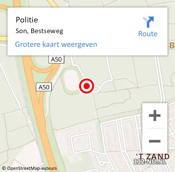 Locatie op kaart van de 112 melding: Politie Son, Bestseweg op 3 juni 2023 13:34