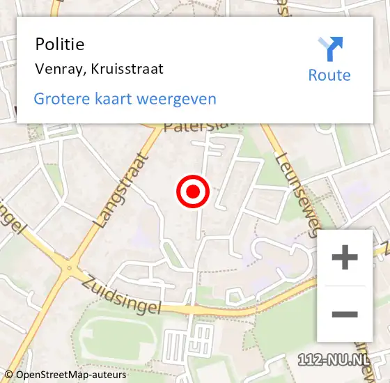 Locatie op kaart van de 112 melding: Politie Venray, Kruisstraat op 3 juni 2023 13:39