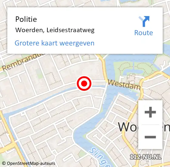Locatie op kaart van de 112 melding: Politie Woerden, Leidsestraatweg op 3 juni 2023 13:40
