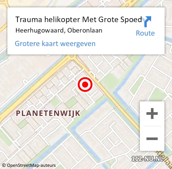 Locatie op kaart van de 112 melding: Trauma helikopter Met Grote Spoed Naar Heerhugowaard, Oberonlaan op 3 juni 2023 13:49