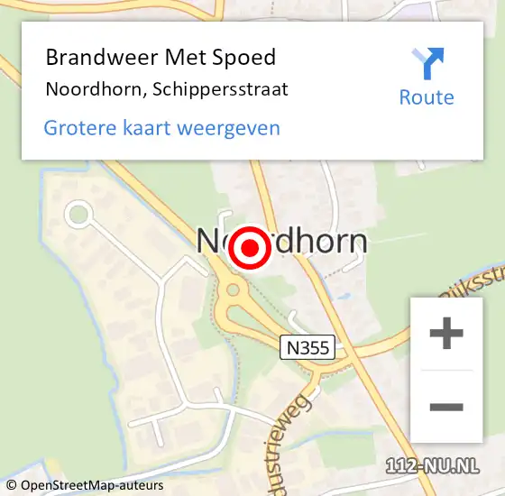 Locatie op kaart van de 112 melding: Brandweer Met Spoed Naar Noordhorn, Schippersstraat op 3 juni 2023 15:08